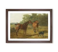 Horses and Hound by Jacques-Laurent Agasse Framed Print | A2 Walnut Framed Wall Art | Ready to Hang | Modern Animal Picture | Living Room Bedroom Lounge Office