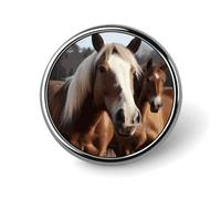 Horses Animals Round Aluminum Alloy Pin Badge Lapel Pin