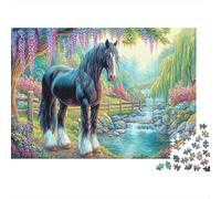 Horses at Sunset Paper Draft Horse by Stream with Willows Jigsaw Puzzle Set Mind Stimulating Secret Santa Gift 38x26cm/1000pcs