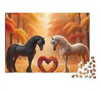 Horses Autumn Forest 1000 Piece Jigsaw Puzzle Paper for Adults Heart Shape Relax 38x26cm/1000pcs