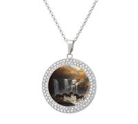 Horses Autumn Landscape Waterfall Women's Necklaces Round Alloy Pendant Necklace Minimalist Jewelry Gift