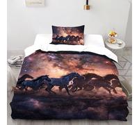 Horses Bedding Set 3D Digital Printing Cartoon Animal Duvet Cover Set Pillowcase Microfiber Quilt Cover Suitable for Family,couple,children Single(135x200cm)
