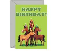 Horses Birthday Cards for Her Him - Party Animals Pyramid - Happy Birthday Card for Mum Dad Brother Sister Auntie Uncle Cousin Friend Family Colleague A5 Bday Greeting Cards