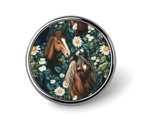 Horses Daisy Flowers Round Badge Pin Memorial Jewelry Gifts Metal Brooch Button for Clothing Accessory