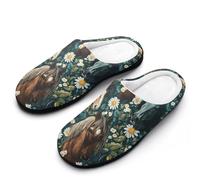 Horses Daisy Flowers Women‘s Cotton Slipper Comfortable Cozy Plush Slippers Anti-Skid Indoor House Closed Toe Shoes