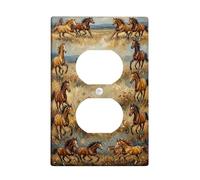Horses Duplex Outlet Covers Wall Plate, Rustic Natural Grass Mountains None Brown Plastic Standard Size Decorative Receptacle Outlet Covers for Living Room Bedroom Home Office Decor