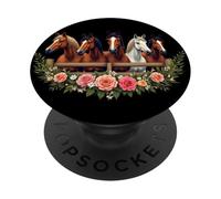 Horses Floral Frame Pastel Roses Bouquet PopSockets Adhesive PopGrip