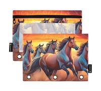 Horses Galloping Dusk Vivid 3 Ring Binder Pencil Pouch Zipper Binder Pencil Bags Boys Clear Binders Pen Case School Custom 9.8" x 7.1", 2 Packs