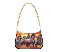 Horses Galloping Dusk Vivid Floral Shoulder Purses for Women Evening Bags Purse Chain Strap Zipper Cute Wallet Purse