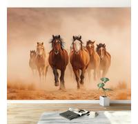 Horses Galloping in The Desert Art Photo Wallpaper, Yellow Non-Woven Mural Living Room Wall Decoration, 150 x 105 cm Photo Mural for Bedroom TV Backdrop Wall Decor