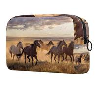Horses Galloping on The Prairie Cosmetic Bag for Women, Travel Toiletries Bags Large Makeup Handy Pouch Organiser Bag with Zipper