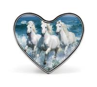 Horses Galloping Sea Waves Badge Pin Brooch Button Stylish Heart Shaped Decorative for Clothes Backpacks Hats