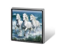 Horses Galloping Sea Waves Badge Pin Brooch Square Shape Button Aluminum Decor for Backpacks Hats 0.7 Inch