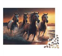 Horses Galloping Sunset Sturdy 1000 Piece Jigsaw Puzzle for Adults Wild Horses Gallop at Golden Sunset Premium Vibrant Challenging Stress Relief Game 52x38cm/1000pcs
