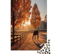 Horses Grazing in The Field on An Autumn Morning,Puzzles Gemusterte Nachhaltige Puzzles Für Erwachsene Hochwertige Holzspielpuzzles 38x26cm/1000pcs