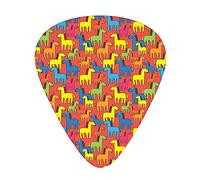 Horses Guitar Picks 12 Pack Universal ABS Guitar Picks,Colorful Cartoon Stal Characters Abstract Farm Animals Mane Silhouettes,for Acoustic and Electric Guitar