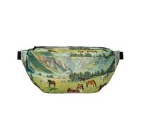 Horses in Field with Mountains Sling Chest Bag Crossbody Shoulder Bag Travel Bags Waistpack Casual Cycling Hiking for Men Women