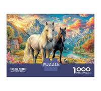 Horses in Landscape 1000 Piece Jigsaw Puzzle Game Two Unicorns Colourful And Detailedscenea Greatfestive Orfiller for Ages 10 Plus Puzzle Game for The Whole for Women, Gifts for Men38x26cm/1000pcs
