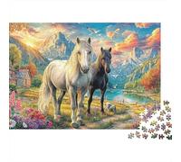 Horses in Landscape1000 Pieces Recycled Cardboard Horses by River Magic Jigsaw Puzzle Collection Adults Kids 12-18 Years Logic Skill Brain Training Party Activity Gift 70x50cm/1000pcs