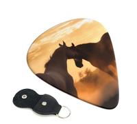 Horses in Love Guitar Picks 6 Pack with Leather Guitar Pick Holder Keychain, Plectrum Key Fob Cases Bag, Abstract Art Plectrum for Acoustic Electric Guitar, Ukulele 0.71mm