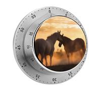 Horses in Love Magnetic Timer Manual Kitchen Timers for Cooking Cute Egg Timers Loud Countdown Clock Mechanical Countdown Timer for Classroom Gym Baking Exercise Study Workout Clock