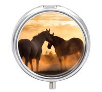 Horses in Love Pill Box 3 Compartment Waterproof Pill Case with Mirror Portable for Purse Pocket Daily Medicine Vitamin Organizer Travel Med Container Holder for Fish Oil Supplements