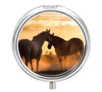 Horses in Love Pill Box Medicine Pill Organizer 3 Compartment Daily Pill Case Small Pill Container Round Pill Holder Travel Pill Box Metal Pill Case for Purse Pocket