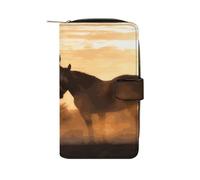 Horses in Love Wallet for Women Men Large Capacity Credit Card Holder,Multiple Card Slots Cute Clutch Wallet with Zip Slim PU Leather Long Wallets Bifold Travel Wallets