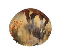 Horses in the fields Reusable shower cap - double-layer waterproof, elastic, environmentally friendly daily use shower cap
