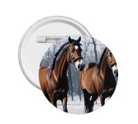 Horses in the Snow -Print Custom Round Enamel Pin - Alloy Metal Lapel Badge For Jacket, Bag, Gift Idea.
