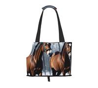 Horses in The Snow Printed Foldable Pet Bag - Portable Puppy Cat Travel Handbag Tote,Pet Carrier Backpacks.