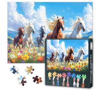 Horses Jigsaw Puzzles for Adults 1000, Difficult Family Puzzle Educational Games Home Decoration Animals Theme, Flower Field Challenging Puzzles for Adults Men & Women Gift (27.5"x19.7")