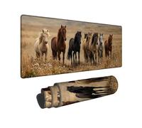 Horses Large Mouse Pad, Nature Rustic Grass Field None Brown Rubber Non Slip Extended Table Mousepad Desk Decor for Office Home Dorm Laptop 12x32 Inch