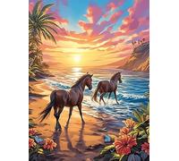 Horses on A Beach at Sunset 500-piece Jigsaw Puzzle Set Wildlife Pet Family Puzzle Lovers Brain Training Indoor Game Family Game Night Summer Gift Durable Board 500 PCS