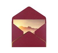 Horses On Pasture At Sundown Print Horizontal Gold-Edged Pearl Greeting Card W/Envelope-Holiday,Birthday,Anniversary,Party(2pcs)