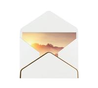 Horses On Pasture At Sundown Print Horizontal Gold-Edged Pearl Greeting Card W/Envelope-Holiday,Birthday,Anniversary,Party(2pcs)