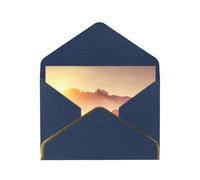 Horses On Pasture At Sundown Print Horizontal Gold-Edged Pearl Greeting Card W/Envelope-Holiday,Birthday,Anniversary,Party(2pcs)