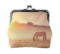 Horses On Pasture at Sundown Print Print Coin Purse for Men Women Leather Kiss Lock Small Pouch Coin Wallet