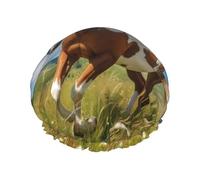 Horses on the Prairie Double layer women's shower cap, reusable, large size design suitable for all hair lengths, suitable for girls, spa and home salon use.