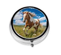 Horses on The Prairie Take-Along Pill Box, Portable Round Pill Box, fits in Your Purse Pocket Lightweight 3 Compartment Pill Box,