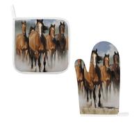 Horses Oven Mitts and Pot Holders 2pcs Set