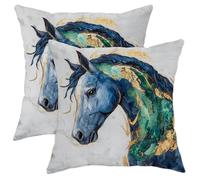 Horses Pillow Covers Set of 2, Blue Horse Head Artwork Throw Pillows Case, Farmhouse Decorative Cushion Covers for Home Couch Bed Decor 20x20 Inch