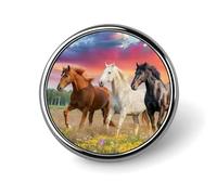 Horses Playing Grass Wildlife Round Brooch Pin Badge Lapel Tie Pin for Women Men Office Worker Teacher Decor