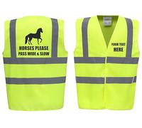 Horses Please Pass Wide & Slow Horse - Horse Riding Equestrian Premium Yellow Hi Vis Safety Vest Reflective Waistcoat Road Safety High Visibility, Can Personalise. (Yellow, Medium)