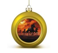 Horses Red Clouds Christmas Tree Ornaments 1.6 Inch Shatterproof Pc Plastic Balls with Lanyard Baubles Hanging Christmas Ball Ornaments for Xmas Tree Holiday Party Wedding Home Decorations-Golden
