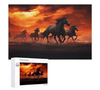 Horses Red Glowing Clouds 500 Piece Jigsaw Puzzle for Adults Challenging Puzzles for Cognitive Workout Unique Shaped Jigsaw Puzzle Relaxing Gift Home Wall Decor