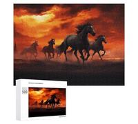 Horses Red Glowing Clouds 500 Piece Jigsaw Puzzle for Adults Challenging Puzzles for Cognitive Workout Unique Shaped Jigsaw Puzzle Relaxing Gift Home Wall Decor