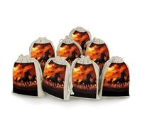Horses Red Glowing Clouds 8 PCS Muslin Bags with Drawstring Sachet Bags Empty Small Cotton Drawstring Bag Muslin Reusable & Washable Cotton Bag for Herb Spice Candy Soap Jewelry Wedding Gift Pouches