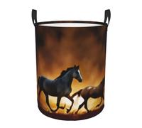 Horses Red Glowing Clouds Circular Laundry Basket Hamper, Large Capacity Washing Baskets, Water Repellent & Collapsible Dirty Clothes Hamper With Handle, Organizer For Bedrooms & Bathrooms