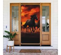 Horses Red Glowing Clouds Door Cover Decorations, Welcome Door Banner Backdrop Seasonal Spring Summer Porch Banner Sign Photo Background for Indoor Outdoor Party Decor 72.8 x 35.4 Inch